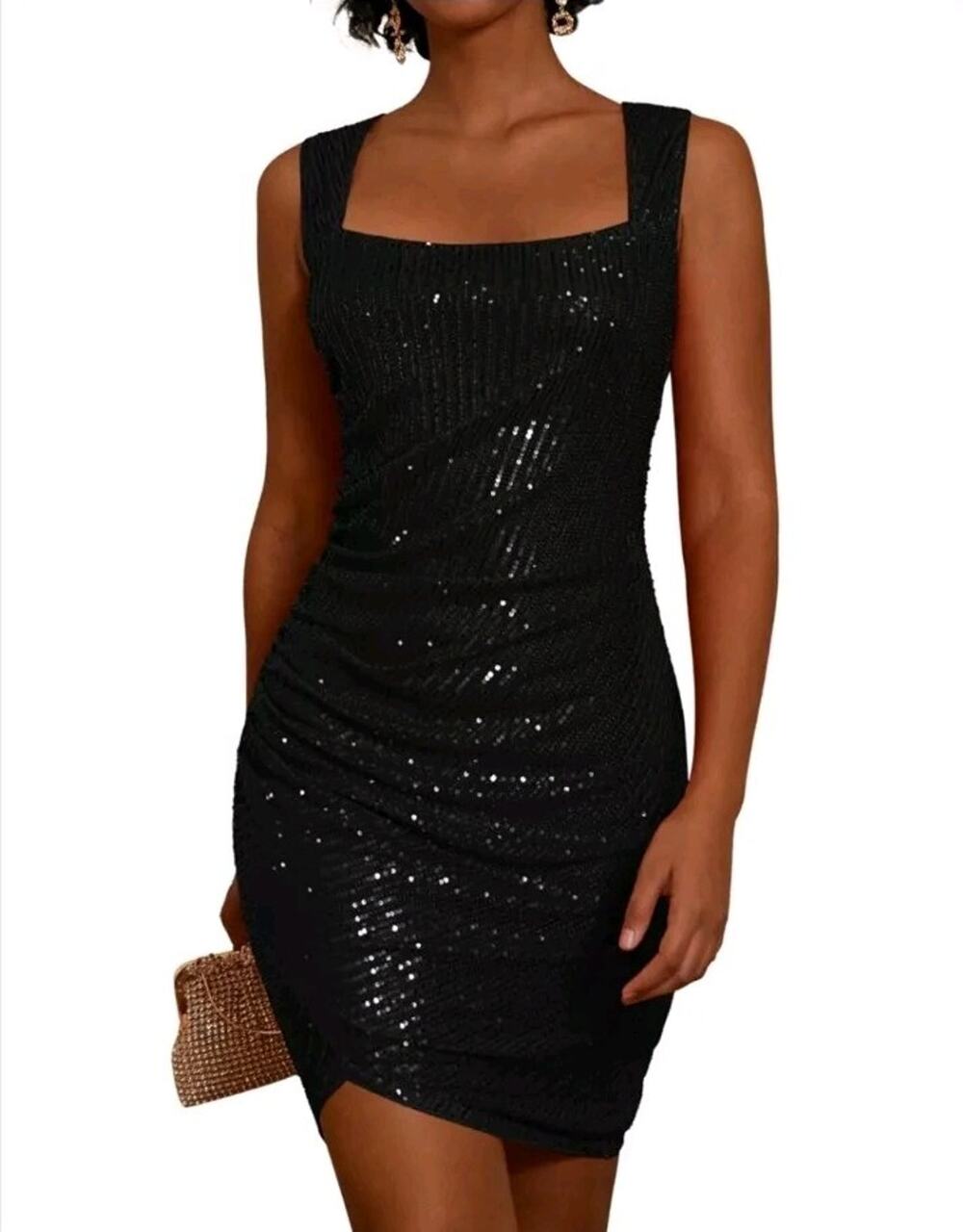 GRACE KARIN sz L Women's Sequin Sparkly Dress Sleeveless Square Neck Glitter